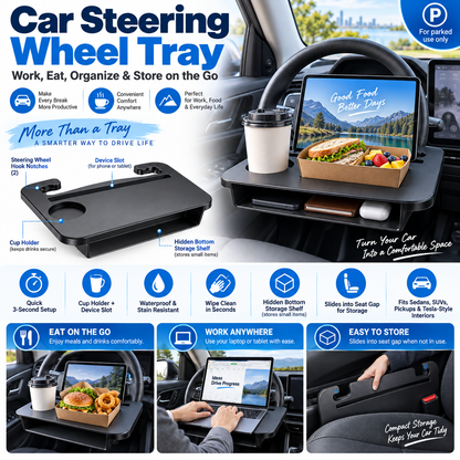 Dolovira 2-in-1 Car Steering Wheel Tray & Seat Gap Filler