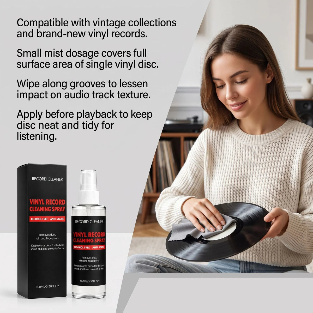 ✨Vinyl Record Cleaning Spray💽 Alcohol-Free Anti-Static Spray for Home DIY Record Care
