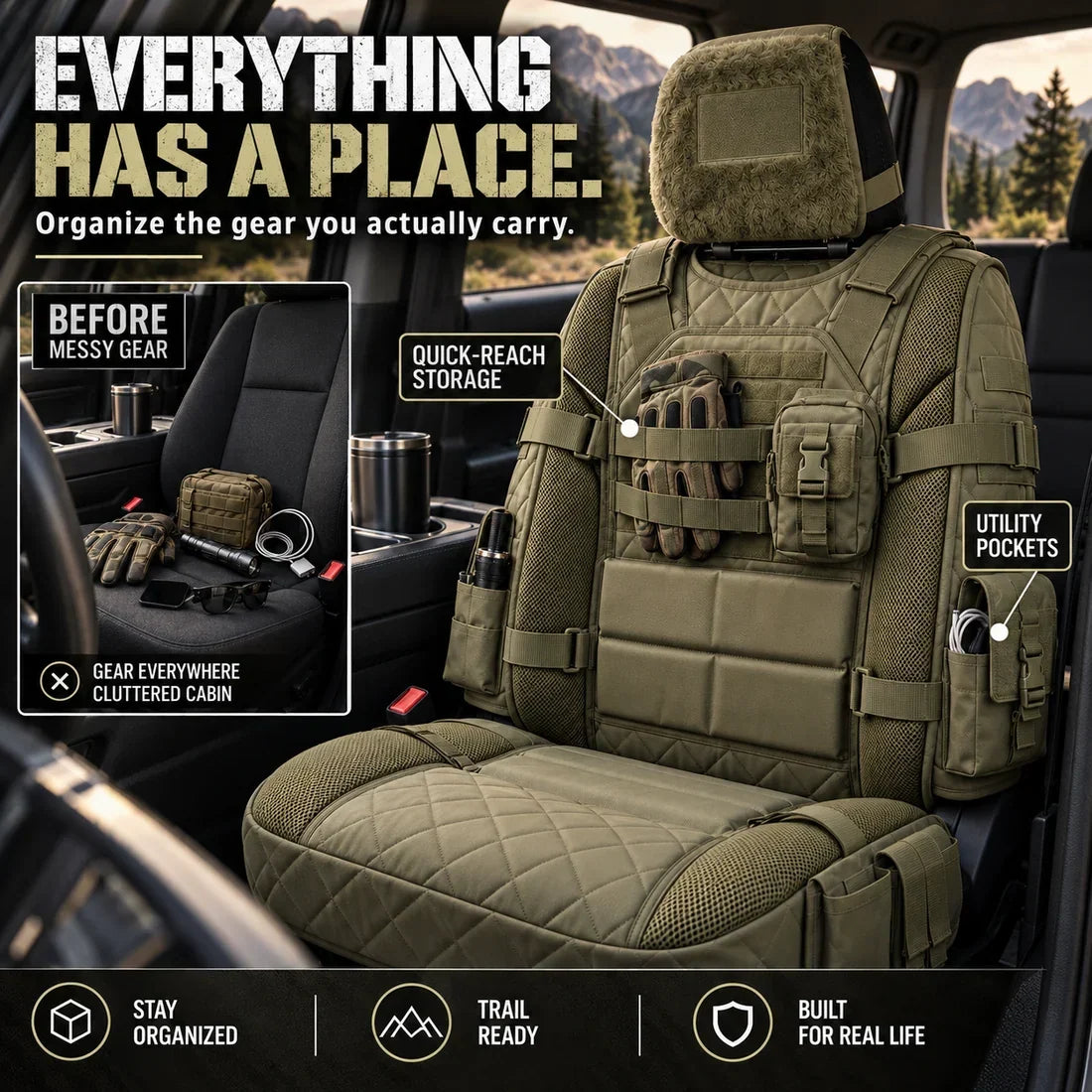 Tactical Truck Seat Cover – Rugged Protection & Smart Storage