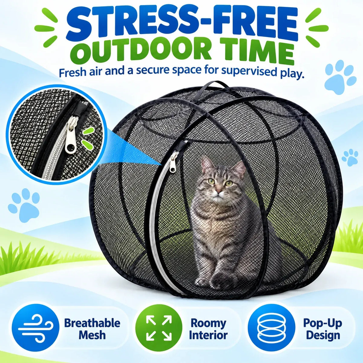 Pop-Up Cat Playpen – 32" Portable Mesh Enclosure for Indoor & Outdoor Use
