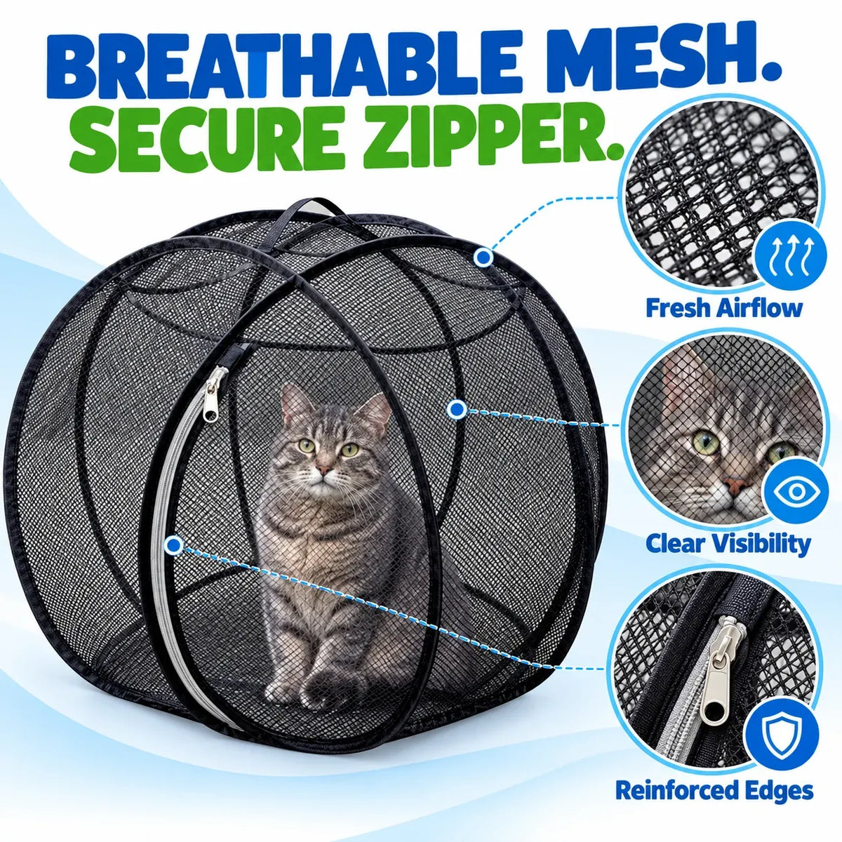 Pop-Up Cat Playpen – 32" Portable Mesh Enclosure for Indoor & Outdoor Use