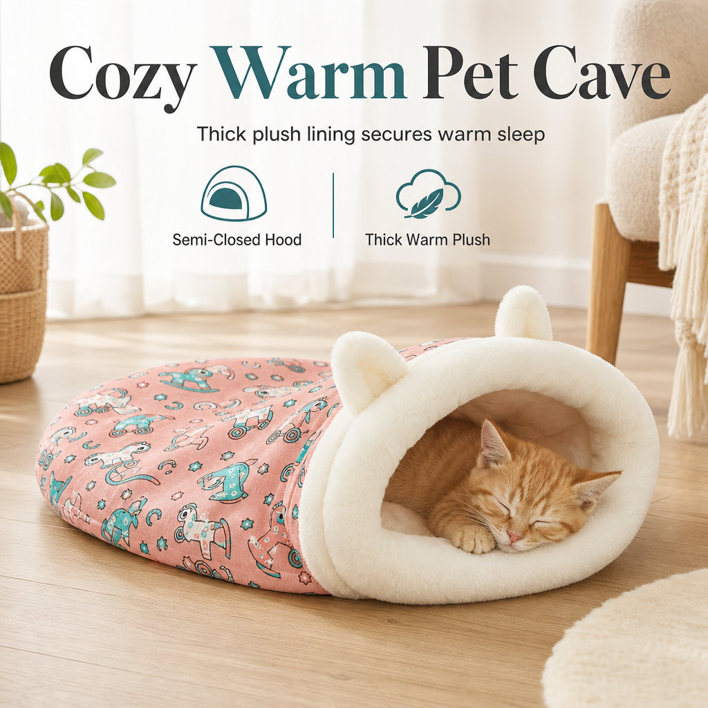 Cozy Hooded Pet Bed for Cats & Small Dogs